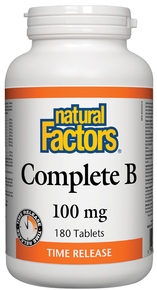 Natural Factors Complete Vitamin B, Time Release, 100 mg, 180 Tablets 然自自然  sold by natvd.com a Canadian vitamin shop