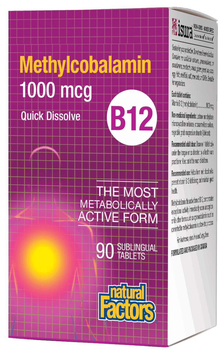 Natural Factors Vitamin B-12 Methylcobalamin, 1000mcg, 90 Sublingual tablets