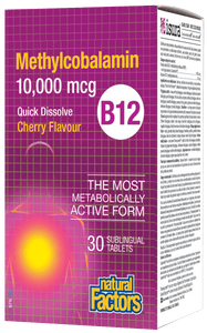 Natural Factors B12 甲基钴胺素 10,000 微克樱桃口味，30片舌下含片