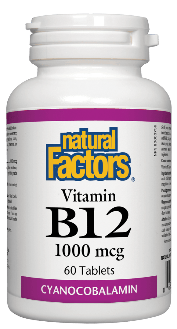 維生素B12（氰鈷胺素）Vitamin B12, 1000 mcg, 60錠劑