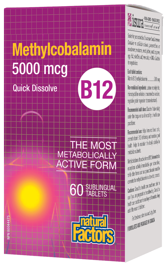 Natural Factors 维生素B12，甲基氰钴胺，5000mcg, 60片