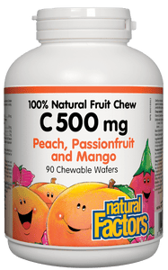 Natural Factors 維生素C 500毫克 天然水果桃子/百香果/芒果口味，90咀嚼片
