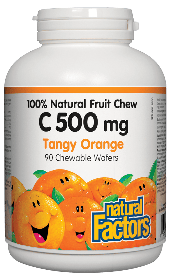 Natural Factors 維他命 C 500 毫克甜橙口味， 90片咀嚼片