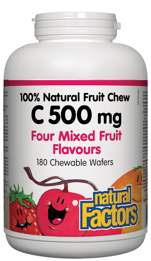 100%纯天然儿童咀嚼式维生素C-多元口味, 500 mg, 180片