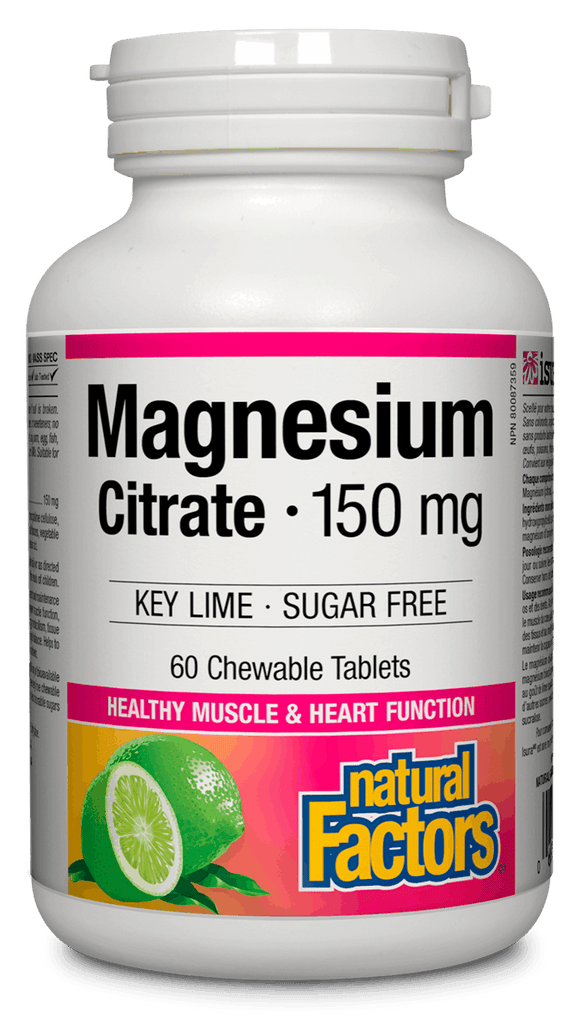 Natural Factors Magnesium Citrate 150 mg, Chewable 60 tablets Key Lime