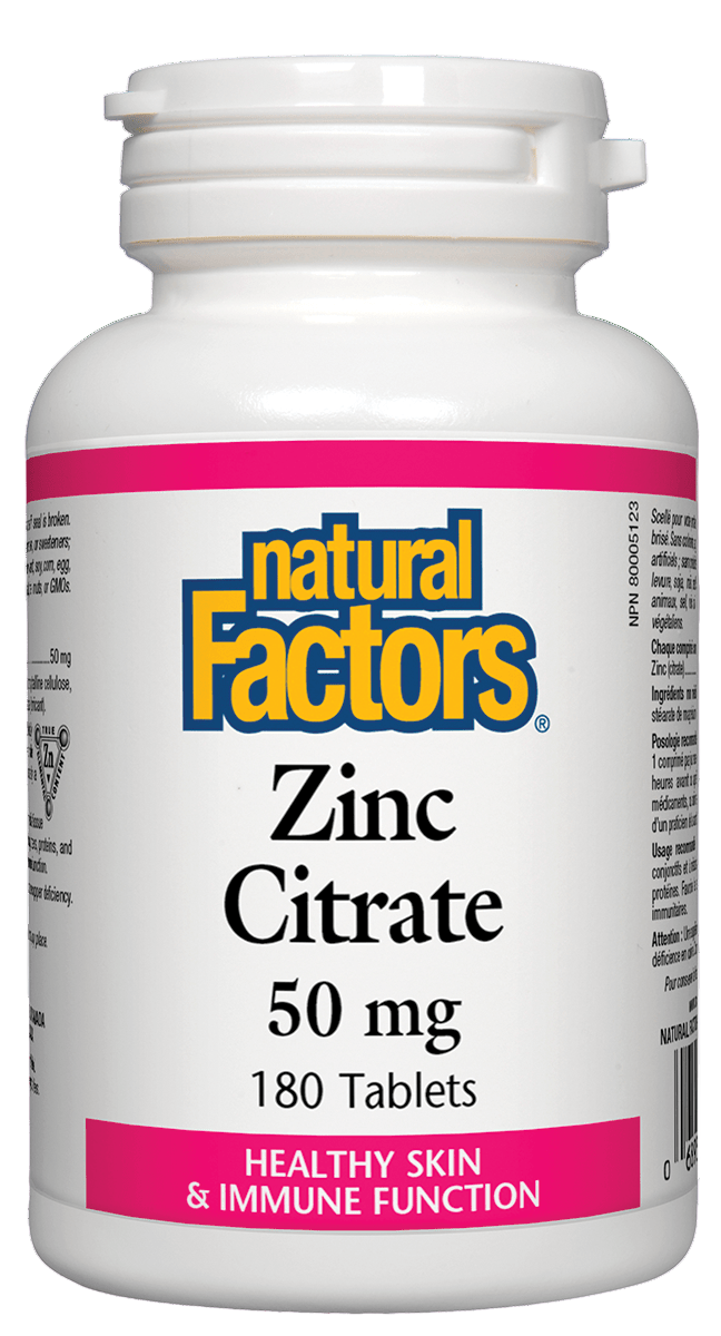 Natural Factors Zinc Citrate 50 mg 180 tablets Canadian label sold by natvd.com a Canadian Vitamin shop