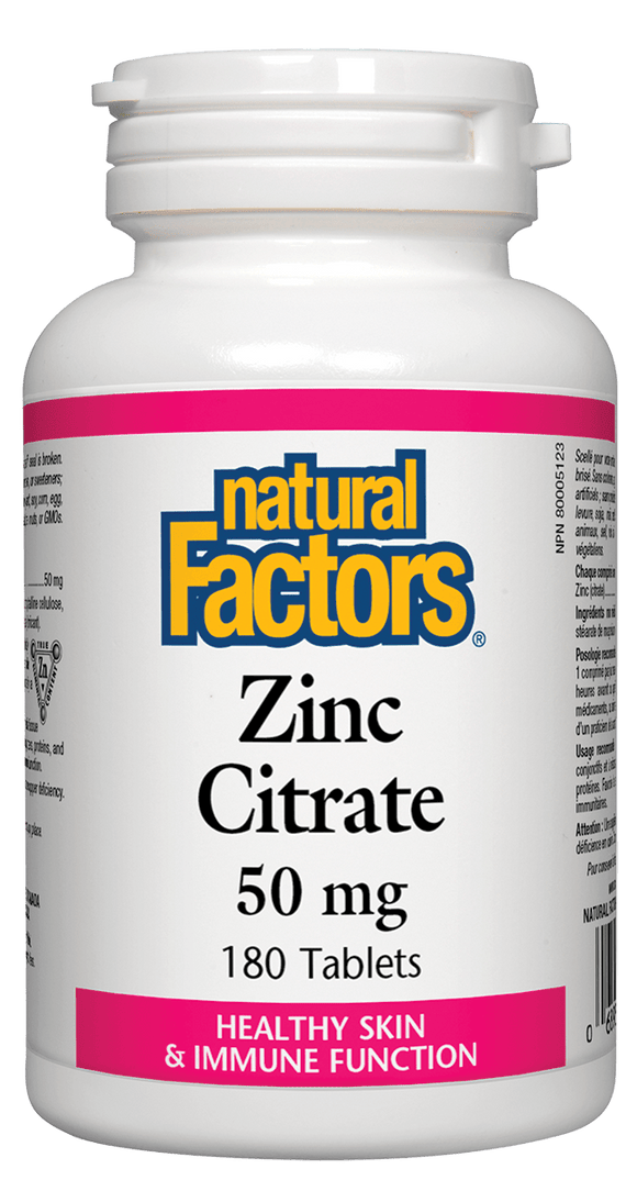 Natural Factors Zinc Citrate, 50mg, 180 tablets