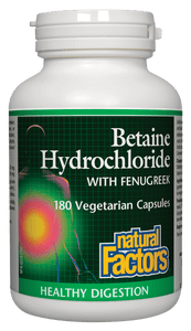 Natural Factors Betaine Hydrochloride with Fenugreek 180 veg capsules