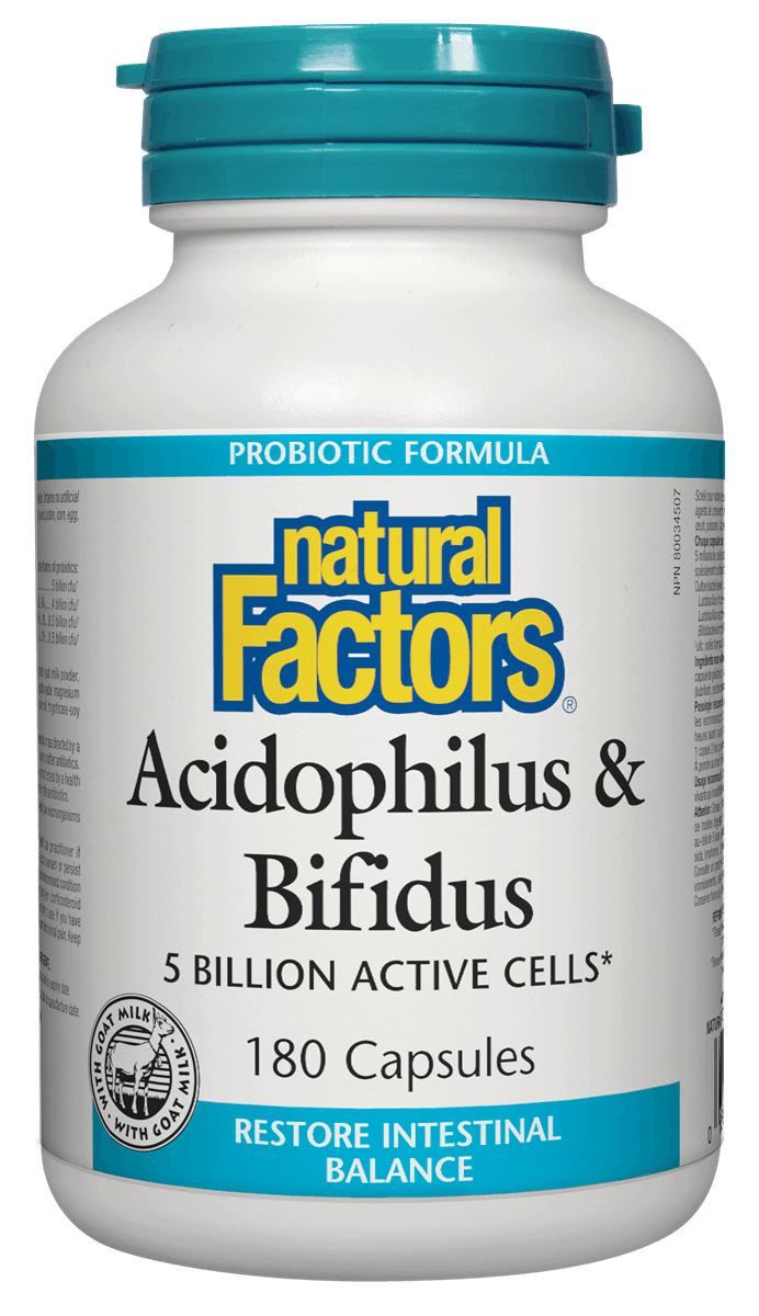 Natural Factors 嗜酸乳桿菌和雙歧桿菌 50 億 180 粒膠囊