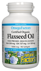 Natural Factors Certified Organic Flaxseed Oil, 1000mg, 90 softgels