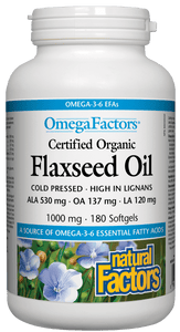 Natural Factors Certified Organic Flaxseed Oil, 1000mg, 180 softgels