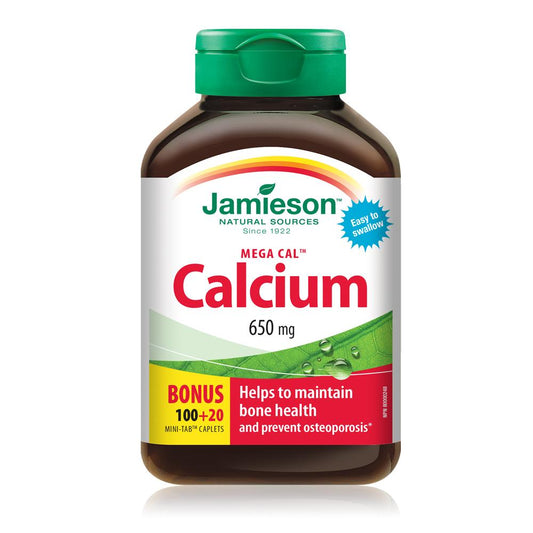 Jamieson Mega Cal™ Calcium, 650 mg, 100 + 20 Caplets Bonus 健美生