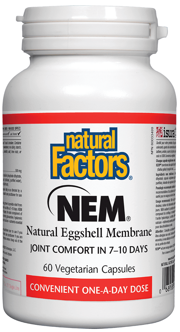 Natural Factors NEM®天然蛋殼膜,緩解關節疼痛,500毫克,60粒素食膠囊