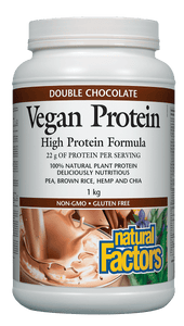 Natural Factors Vegan Protein, 1kg Powder, Double Chocolate Flavour