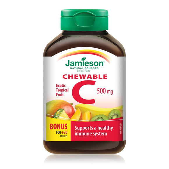 Jamieson Vitamin C, 500 mg, Chewable Tropical 100 tablets + 20 FREE BONUS
