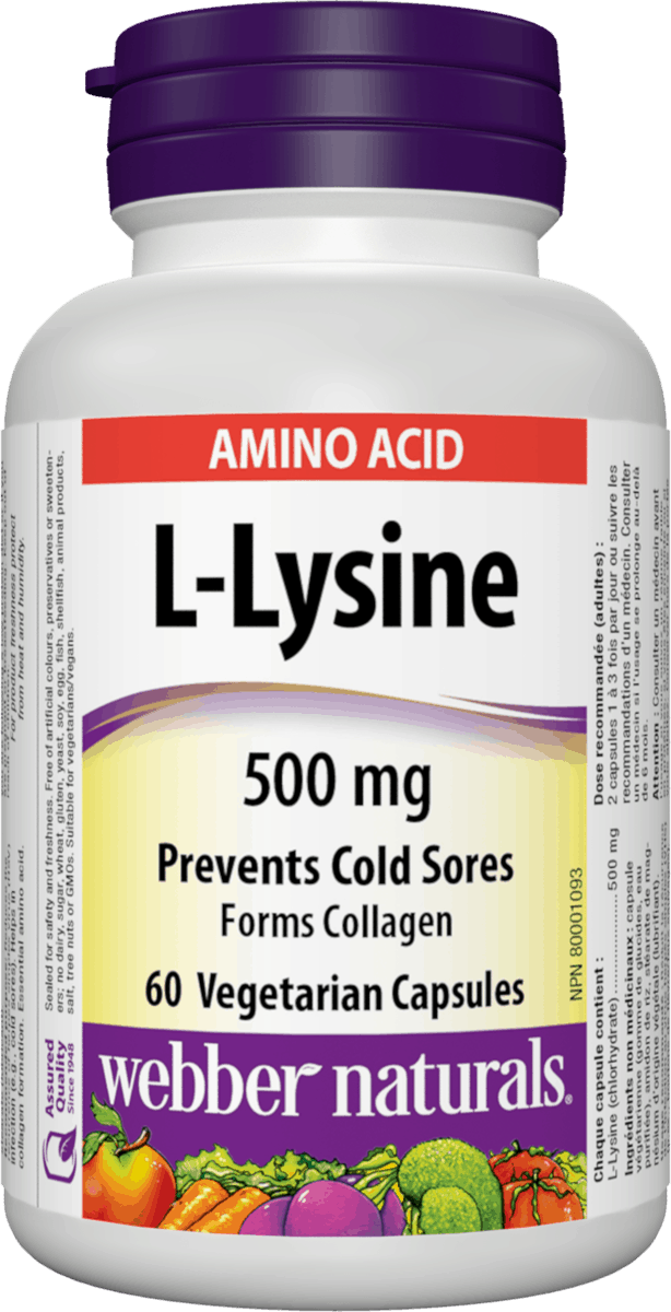 Webber Naturals L-Lysine 500 mg 60 vegetarian capsules canadian label
