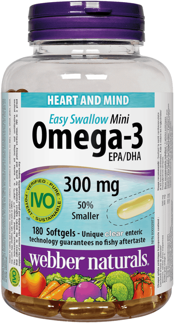 Webber Naturals Omega-3魚油 300毫克EPA / DHA，迷你易吞咽180粒腸溶軟膠囊