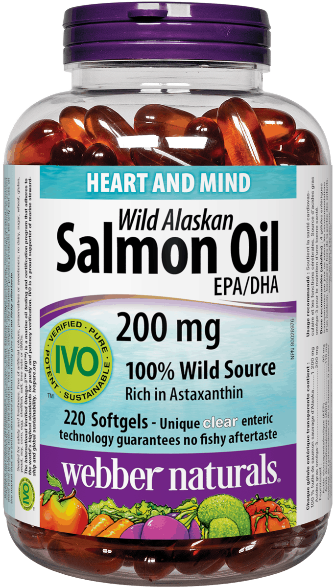 Webber Naturals Wild Alaskan Salmon Oil, 200 mg EPA/DHA, 220 Clear Enteric Softgels