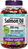 Webber Naturals Wild Alaskan Salmon Oil, 200 mg EPA/DHA, 220 Clear Enteric Softgels