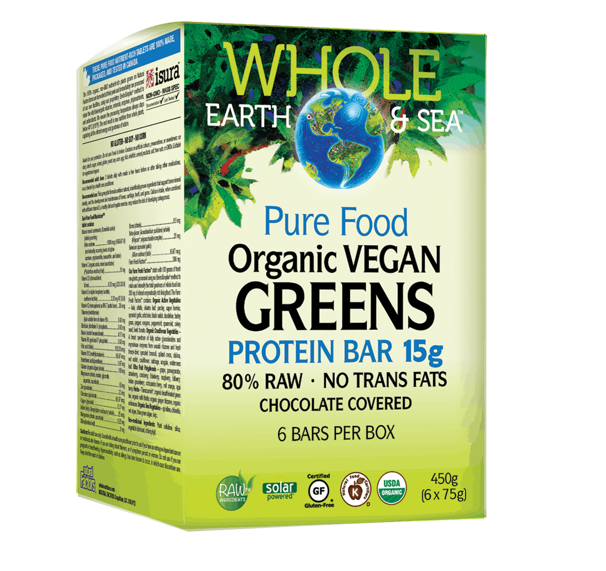 Whole Earth & Sea Pure Food Organic Vegan Greens Protein Bar 15g x 6 Bars