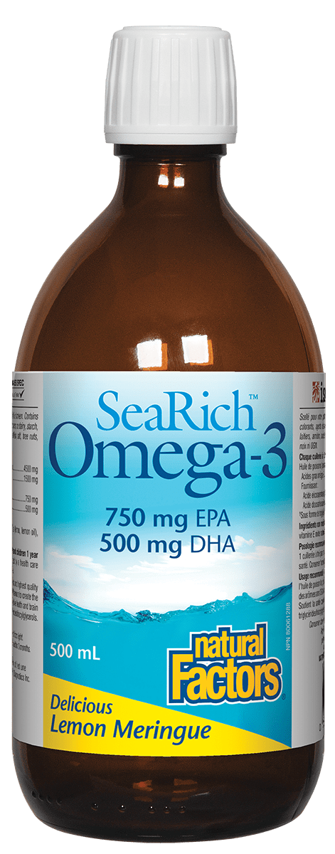 Natural Factors SeaRich 欧米伽Omega-3 ,750毫克EPA+500毫克DHA，柠檬酥皮口味，500毫升
