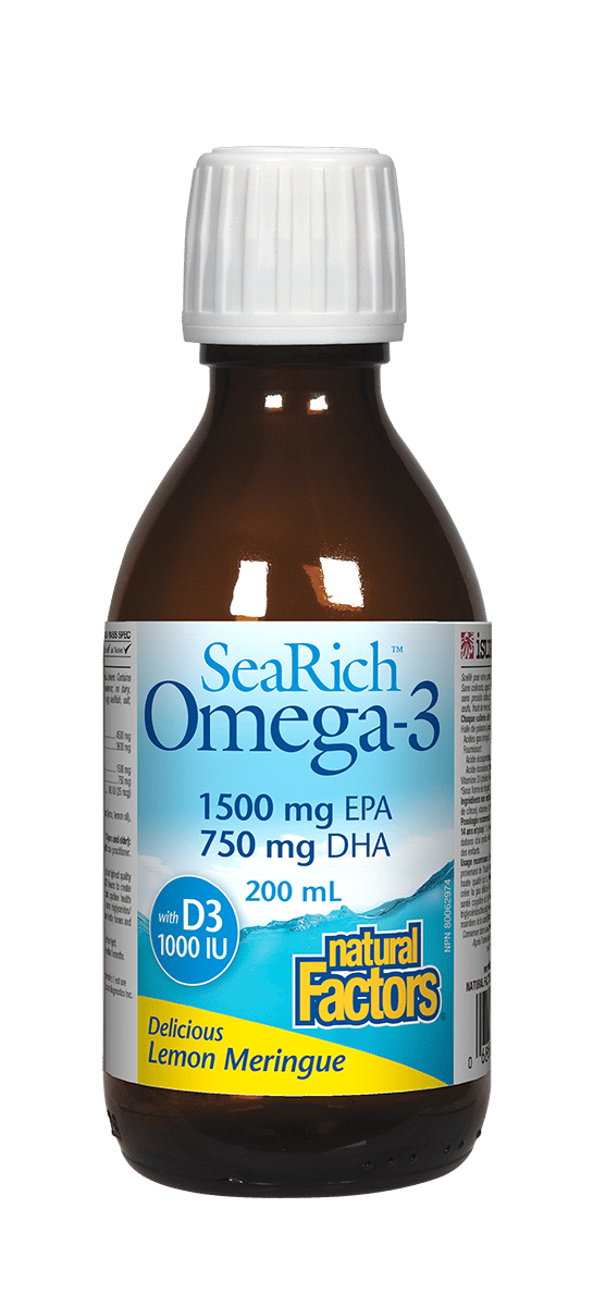 Natural Factors SeaRich Omega-3魚油 (+維生素D), 1500毫克 EPA/750毫克DHA, 檸檬酥皮口味， 200毫升