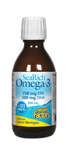 Natural Factors SeaRich Omega-3鱼油 750毫克 EPA/500毫克DHA, 柠檬酥皮口味， 200毫升