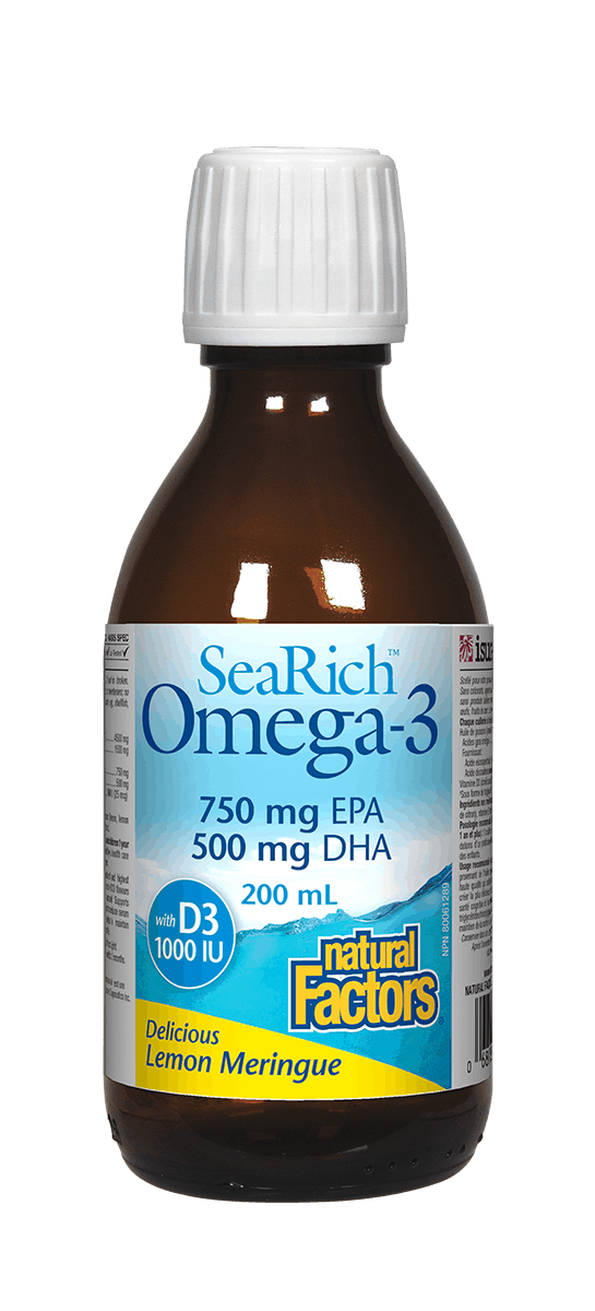 Natural Factors SeaRich Omega-3魚油 (+維生素D) ,750毫克 EPA/500毫克DHA, 檸檬酥皮口味，200毫升