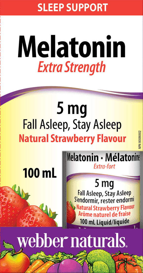 Webber Naturals Melatonin 5 mg Extra Strength Natural Strawberry 100 ml