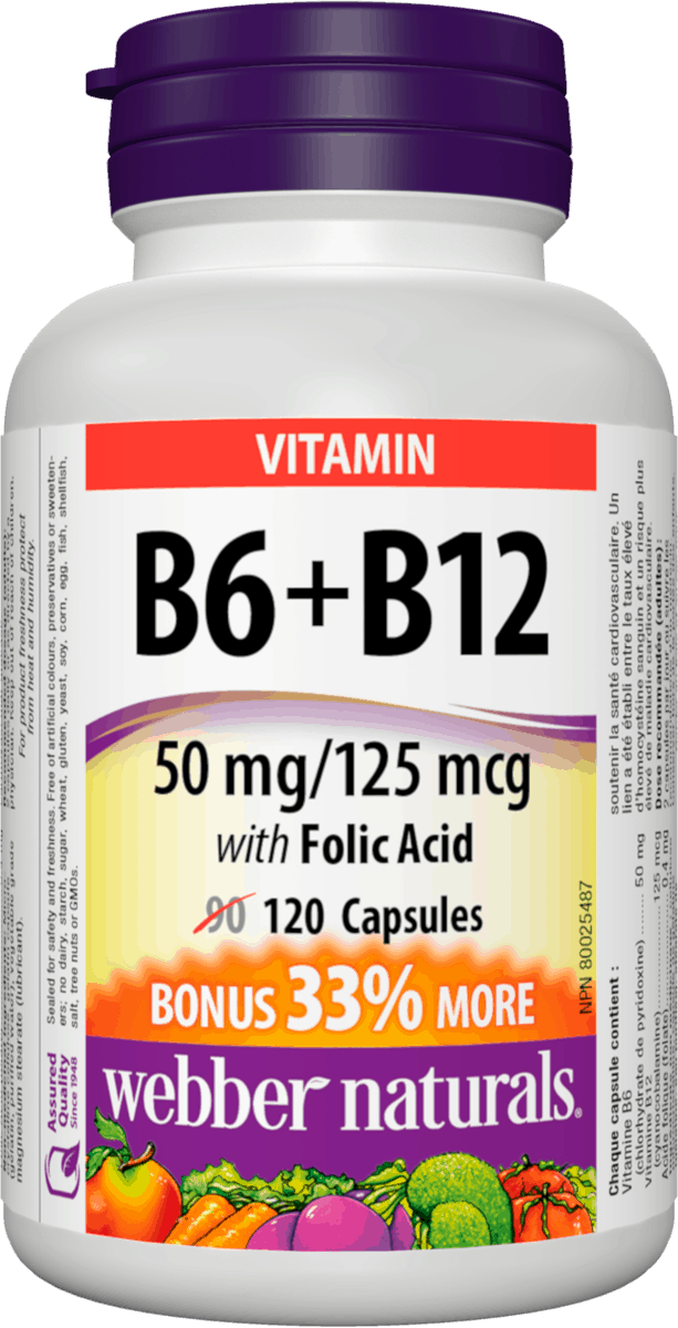 Webber Naturals 维他命B6，B12，叶酸，120粒