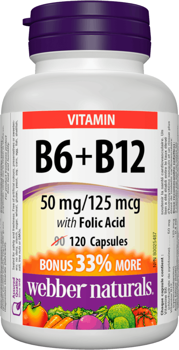 Webber Naturals Vitamin B6, B12 and Folic Acid, 120caps