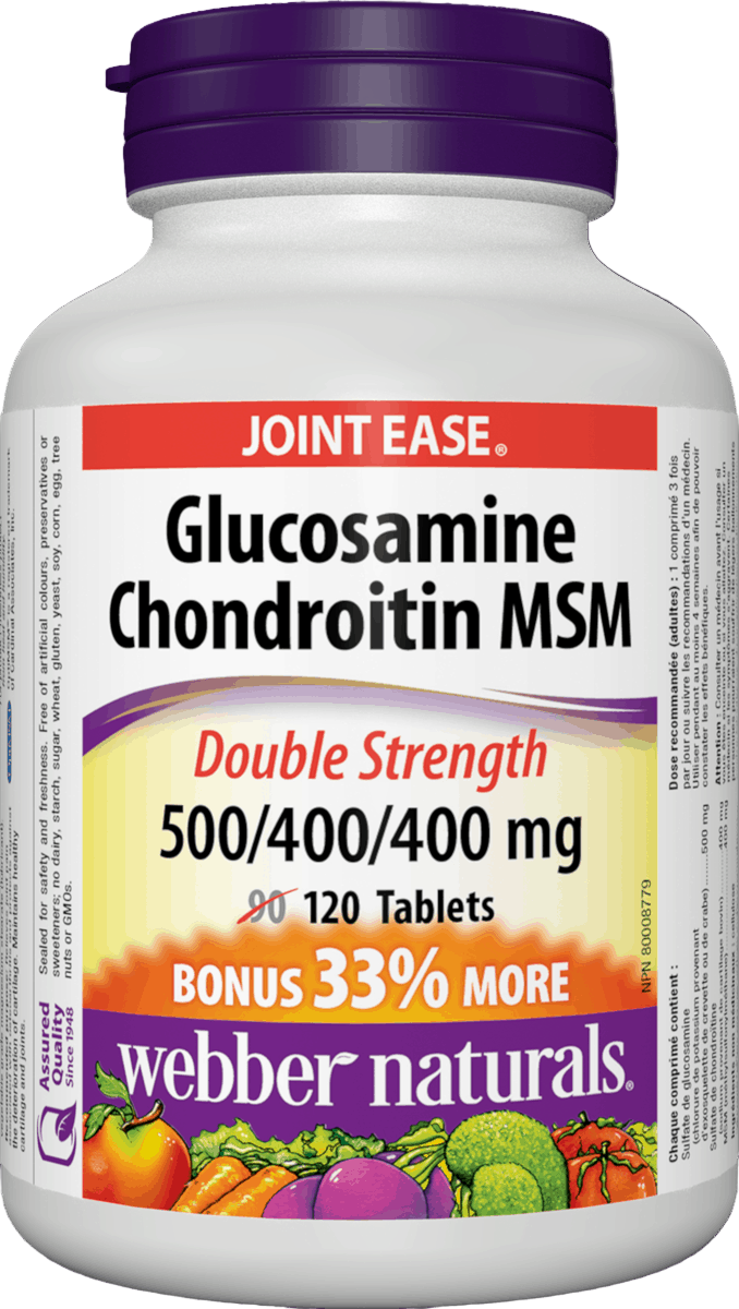 Webber Naturals Glucosamine Chondroitin MSM supplement bottle with purple cap available at natvd.com Canada