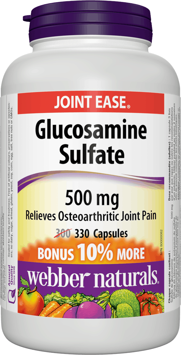 Webber Naturals Glucosamine Sulfate 500mg 330 Caps Bonus Canadian label