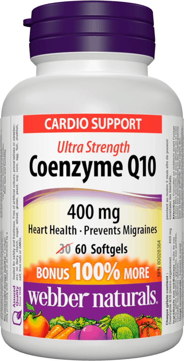 Webber Naturals Coenzyme Q10 Ultra Strength 400 mg BONUS, 30+30 softgels Canadian label