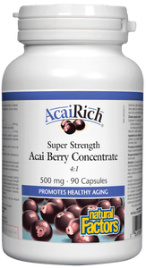 Natural Factors AcaiRich™抗衰老有机阿萨伊巴西莓，超强浓缩4:1，500毫克，90胶囊
