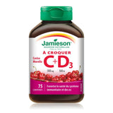 Jamieson维生素C，500毫克+ D3 500IU，樱桃口味咀嚼75片