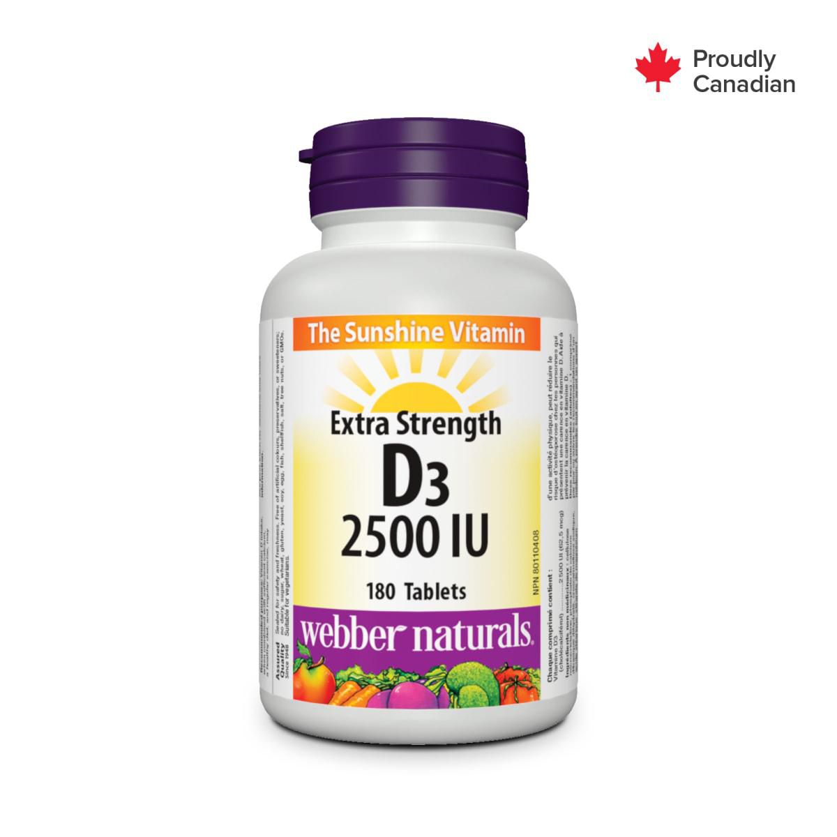 Webber Naturals 強效維生素D，2500 IU， 180粒軟膠囊