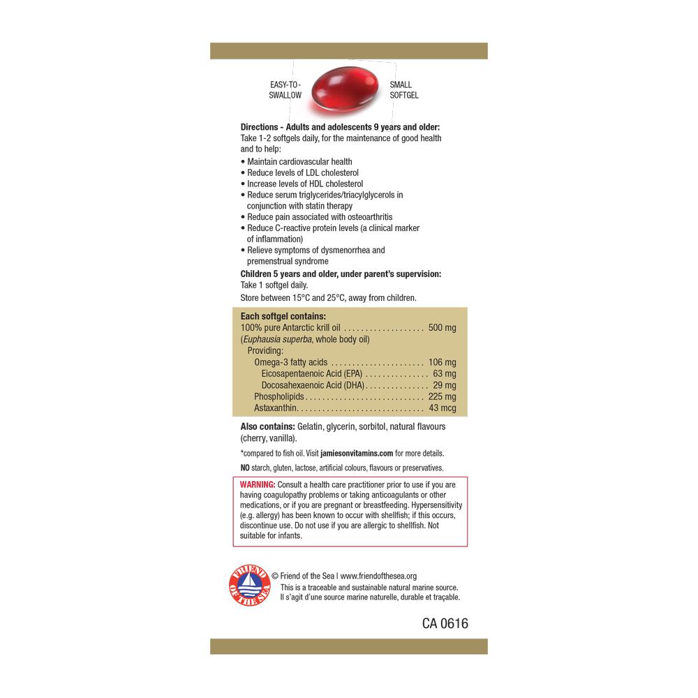 健美生 Jamieson Omega Complete™ Extra Strength Super Krill 500 mg, 60 softgels  ingredient panel photo