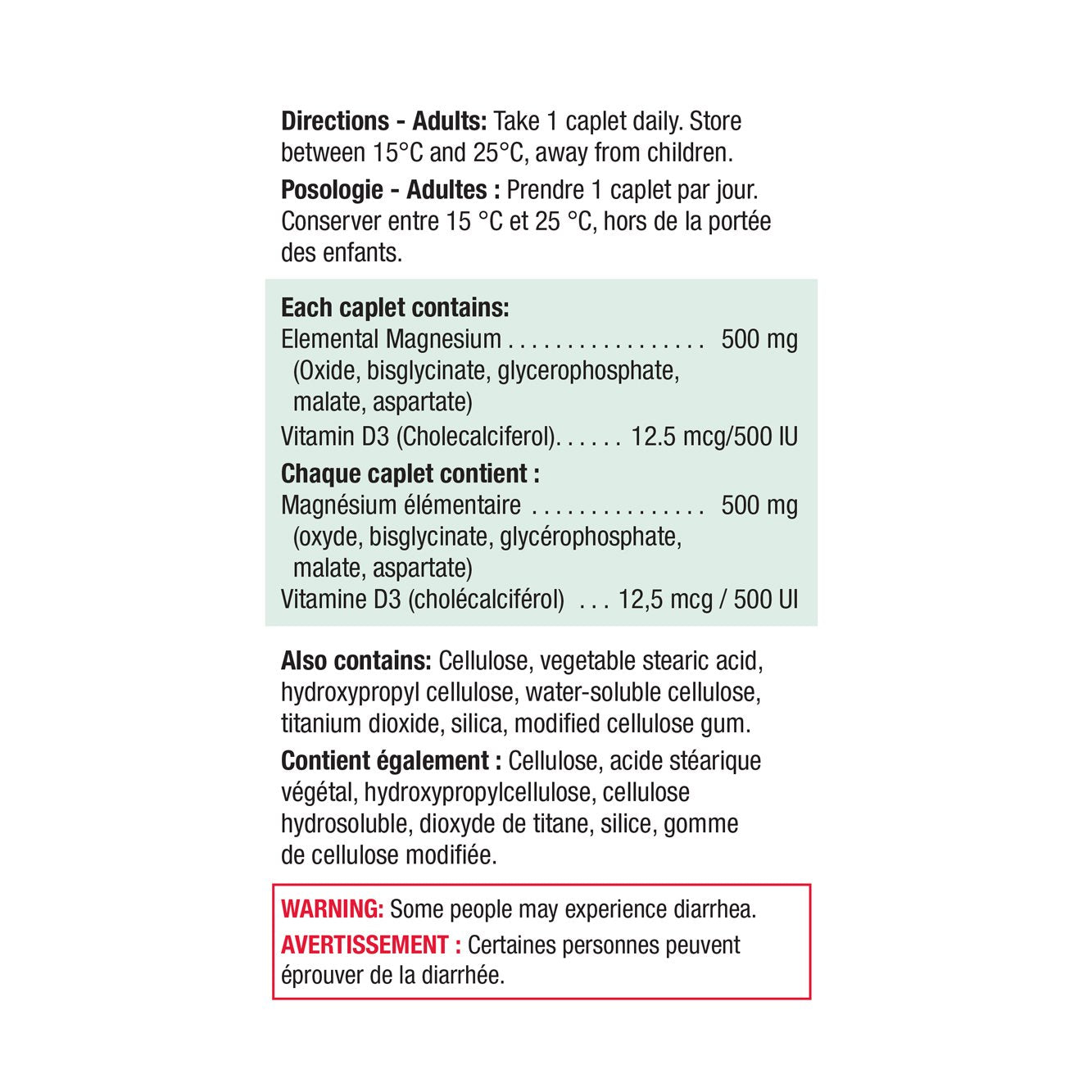 Jamieson Magnesium & Vitamin D3 60 caplets ingredients