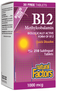 【clearance】Natural Factors Vitamin B-12 Methylcobalamin, 1000mcg, bonus 210 Sublingual tabletsEXP: 05/2025