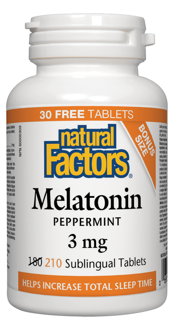 Natural Factors Melatonin 3 mg,  bonus 210 sublingual tabs