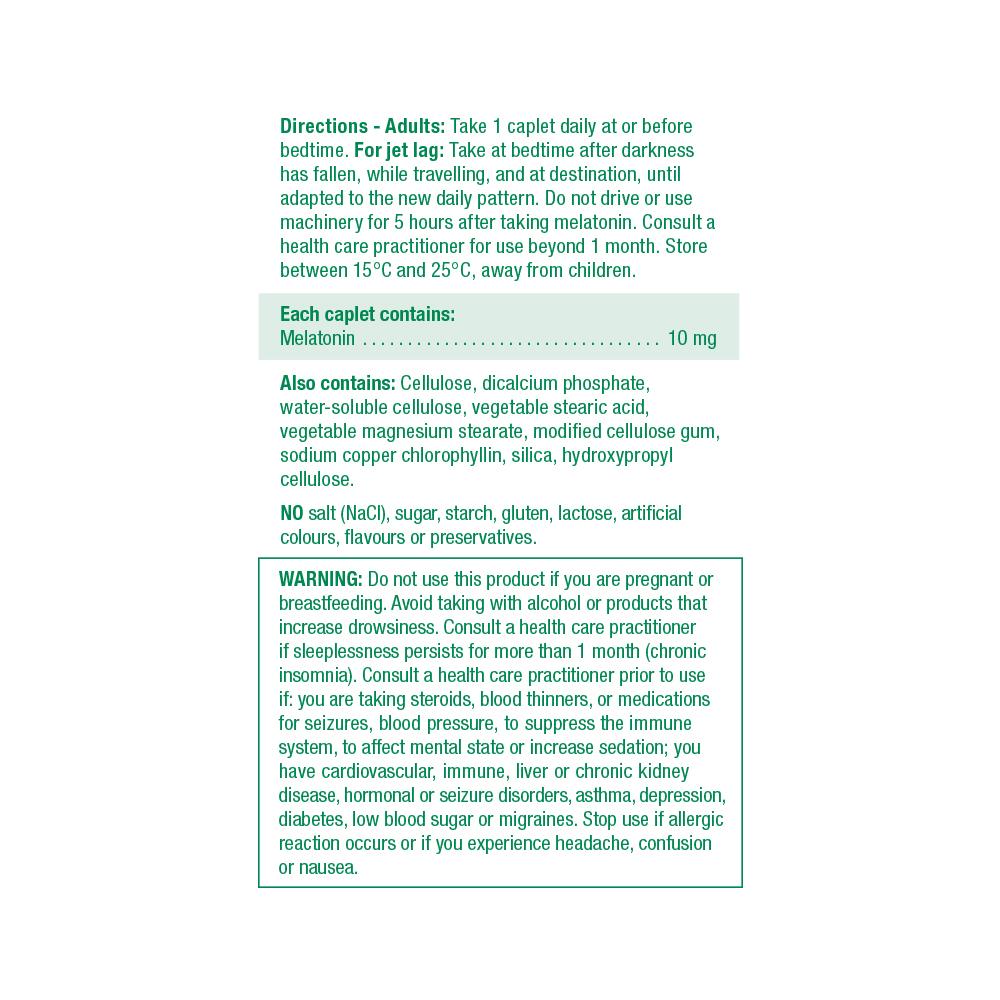 Jamieson Melatonin 10 mg Timed Release Value Size 100 caplets ingredients