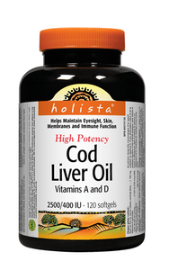 Holista Cod Liver Oil High Potency 2500/400 IU, 120 softgels