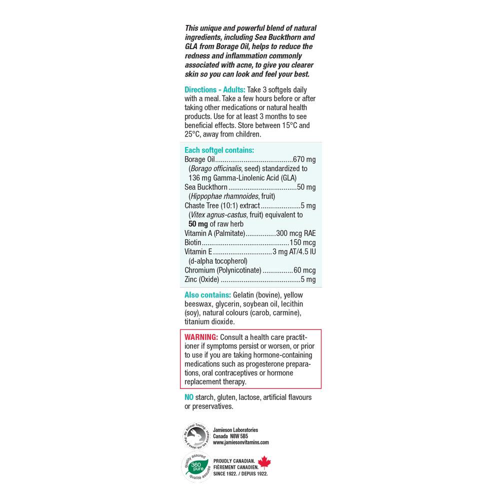 Jamieson Clear Skin 60 softgels 健美生 ingredients