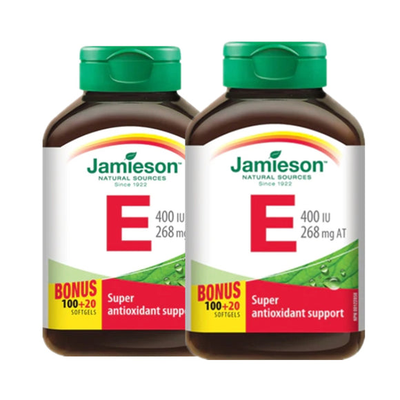 【优惠组合】2瓶 x【加量装】Jamieson 健美生 维生素E, 400IU, 120粒软胶囊