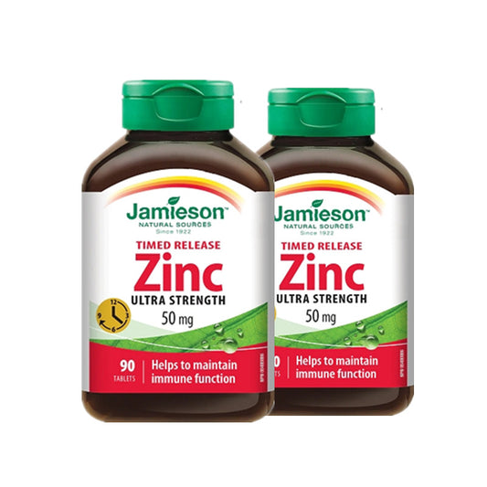 2 x Jamieson Zinc 50 mg Time Release 90 tablets Bundle