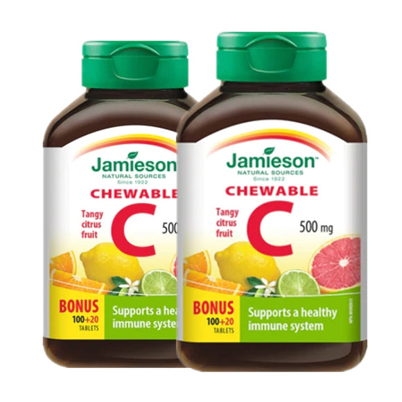 【優惠組合】2瓶 x Jamieson 維生素C，500毫克，熱帶水果口味，100+ 20咀嚼片