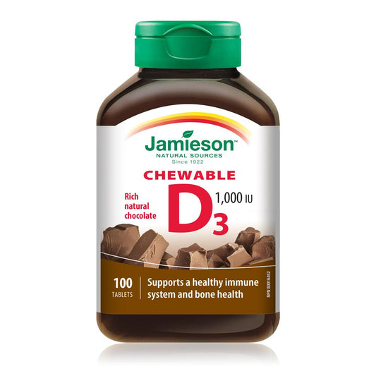 Jamieson Chewable Vitamin D, 1000IU, Chocolate flavour, 100 tablets 健美生