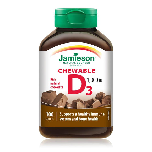 Jamieson健美生維生素D咀嚼軟塊，巧克力口味,1000IU,100锭