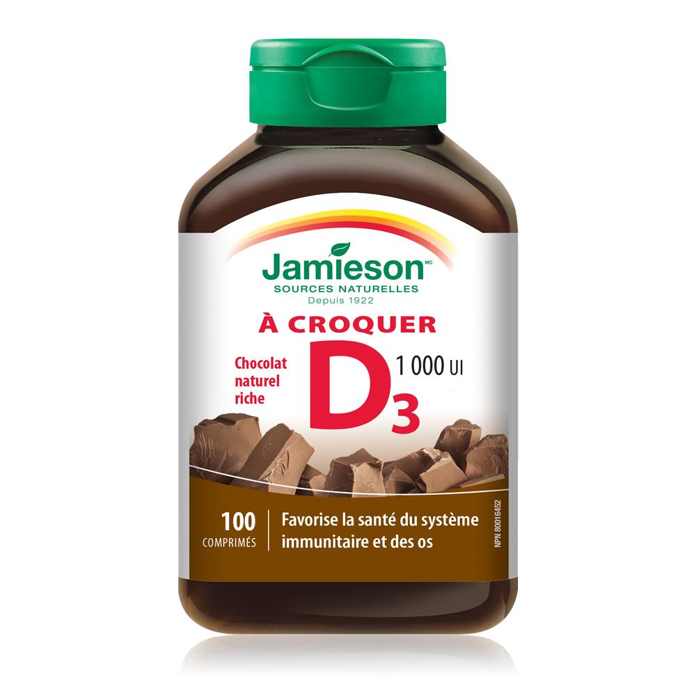 Jamieson Chewable Vitamin D, 1000IU, Chocolate flavour, 100 tablets french 健美生